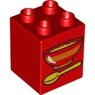 Duplo Brick 2 x 2 x 2 with Bowl and Spoon Print / Red