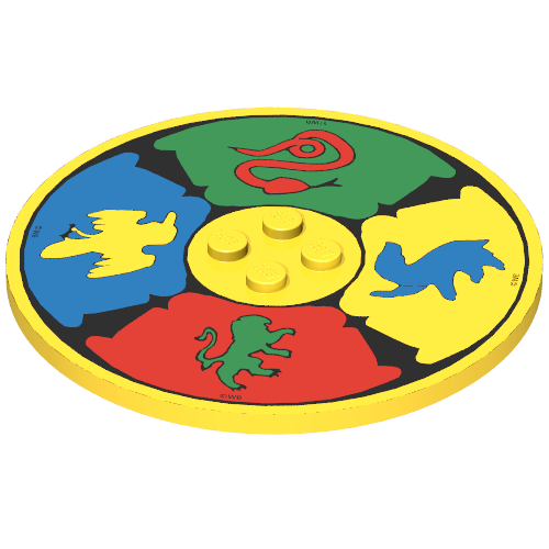 Lego Plate Special Round 8 x 8 with 2 x 2 Center Studs with Snake, Lion, Bird, and Badger (Sorting Hat) Print