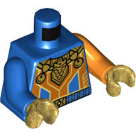 Lego Torso, Odd Arms, Armor with Orange Panels, Gold Clasps and Emblem Print, Left Orange Arm, Right Blue Arm, Pearl Gold Hands / Blue