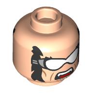 Lego Minifig Head Wolverine, Sideburns, Stubbled Beard, Angry / Scowling, White Goggles print / Light Nougat
