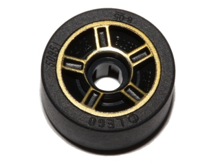 Lego Wheel 11mm D. x 6mm with 5 Spokes with Gold Outline Pattern with Black Tire 14mm D. x 6mm Solid Smooth (50944pb02 / 50945)