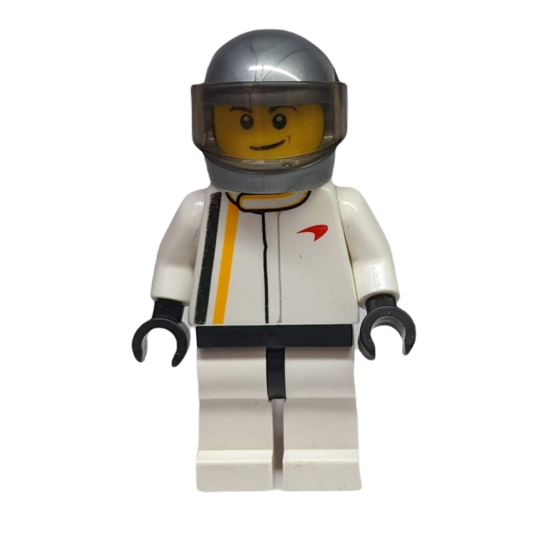 Lego Race Driver, White Torso, White Legs, Flat Silver Helmet, McLaren