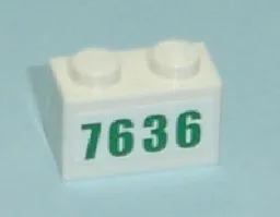 Brick 1 x 2 with Green '7636' Pattern (Sticker) - Set 7636