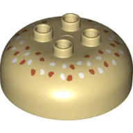 Duplo Brick Round 4 x 4 Dome Top with 2 x 2 Studs - Dark Orange and White Seeds Print / Tan