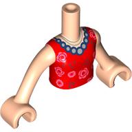 Lego Minidoll Torso Girl with Dark Red/Pink Flowers, Pearl Necklace print / Light Nougat