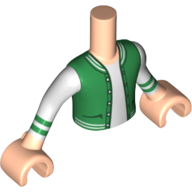 Lego Minidoll Torso Boy with Light Nougat Arms and Hands with White Shirt with Green Bands at Wrist, and Green Jacket Print / Light Nougat
