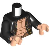 Lego Torso, Open Shirt, Gold Decorations, Light Nougat Chest, Muscles print, Black Arms, Light Nougat Hands / Black