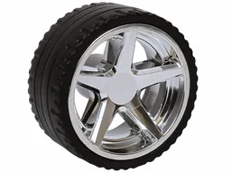Wheel 21mm D. x 11mm with 5 Spokes with Black Tire 24 x 11 Straight Tread (7834 / 5810) / Chrome Silver