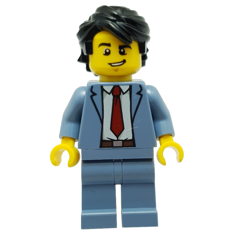 Lego Sand Blue Torso, Sand Blue Legs, Black Hair