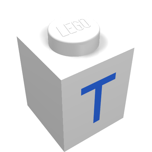 Lego Brick 1 x 1 with Blue T Print / White