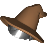 Lego Hair and Hat, Floppy Witch Hat, Short Hair, Black Pattern / Medium Nougat