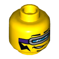 Lego Minifig Head, Silver and Dark Purple Visor, Black Lightning Bolt Sideburns, Smirk Print / Yellow