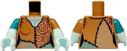 Torso Female Patchwork Ragdoll with Large Spirals Pattern / Light Aqua Arm Left with Medium Nougat Short Sleeve / Light Aqua Arm Right with Dark Turquoise Short Sleeve / Light Aqua Hands