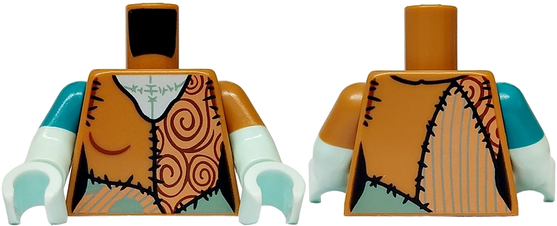 Lego Torso Female Patchwork Ragdoll with Large Spirals Pattern / Light Aqua Arm Left with Medium Nougat Short Sleeve / Light Aqua Arm Right with Dark Turquoise Short Sleeve / Light Aqua Hands