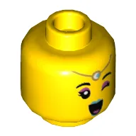 Minifig Head Chang'e, Gold Headdress with Dark Turquoise Jewel, Dark Turquoise Lips, Stern / Right Eye Winking Print / Yellow