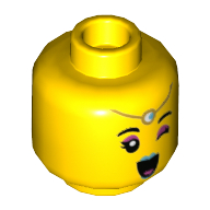 Lego Minifig Head Chang'e, Gold Headdress with Dark Turquoise Jewel, Dark Turquoise Lips, Stern / Right Eye Winking Print / Yellow