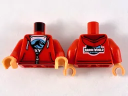 Torso Hoodie with White Drawstrings, Silver Zipper and White Jurassic World Logo T-Shirt Pattern / Red Arms / Nougat Hands