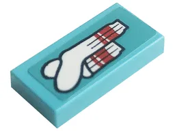 Tile 1 x 2 with Red and White Socks Pattern (Sticker) - Set 41256 / Medium Azure
