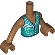 Lego Minidoll Torso Girl with Dark Turquoises/White Top, Dark Blue Trim, Medium Nougat Arms and Hands / Medium Nougat