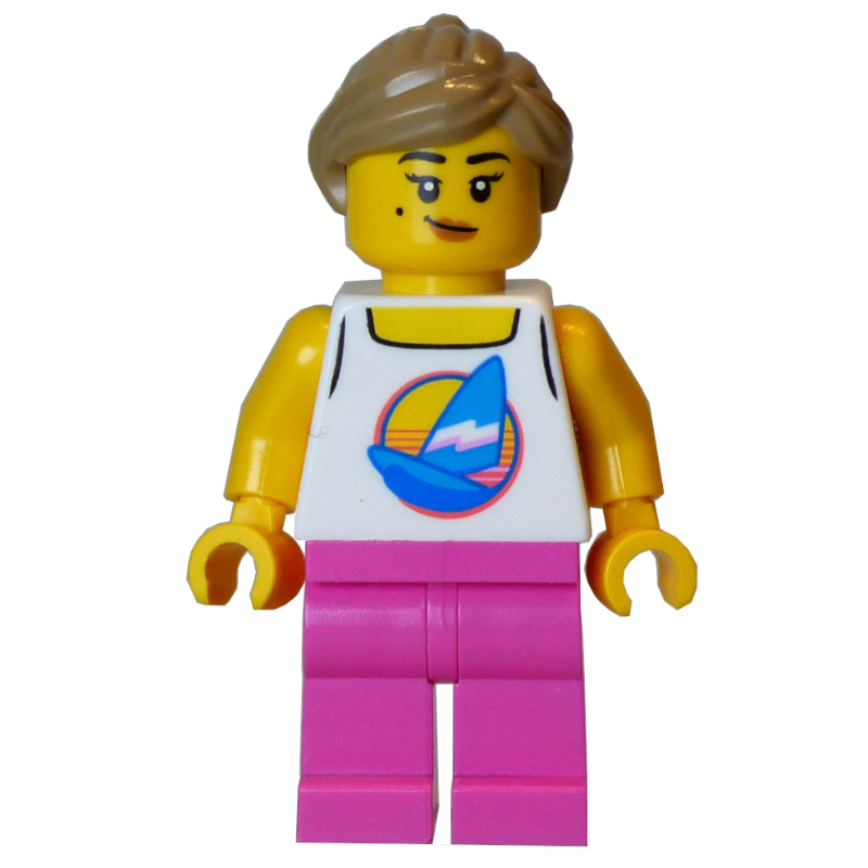 Lego White Torso, Dark Pink Legs, Dark Tan Hair
