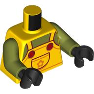 Lego Torso, Yellow Overall, Red Buttons print, Olive Green Arms, Black Hands / Yellow