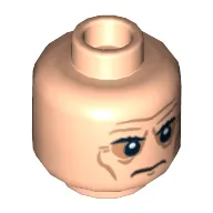 Minifig Head Mandarin, Dual Sided, Sunken Eyes, Eyebrows, Wrinkles, Frown / Angry Print [Hollow Stud] / Light Nougat