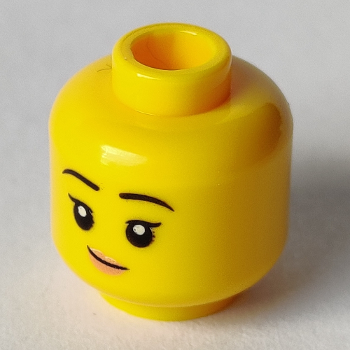 Lego Minifig Head, Pink Lips, Crooked Smile/Surprised Face print / Yellow