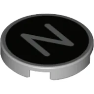 Tile Round 2 x 2 with 'N' on Black Background Print / Light Bluish Gray