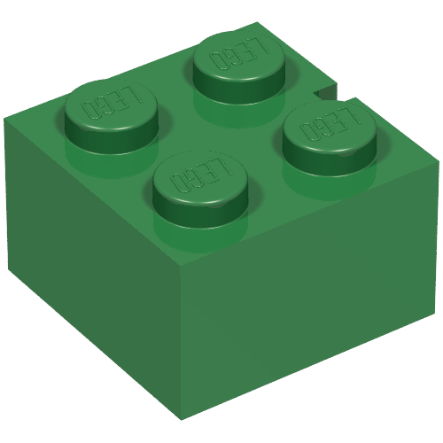 Lego Brick 2 x 2 without Bottom Tubes, Slotted (with 1 slot) / Green