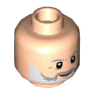 Minifig Head Alan Grant, Light Bluish Gray Eyebrows, White and Gray Beard, Dark Tan Lines Print / Light Nougat