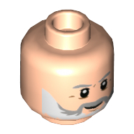 Lego Minifig Head Alan Grant, Light Bluish Gray Eyebrows, White and Gray Beard, Dark Tan Lines Print / Light Nougat