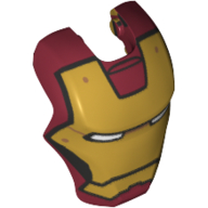 Lego Headwear Accessory Visor Top Hinge, Rounded, with Gold Armor with Rivets Print (Iron Man) / Dark Red