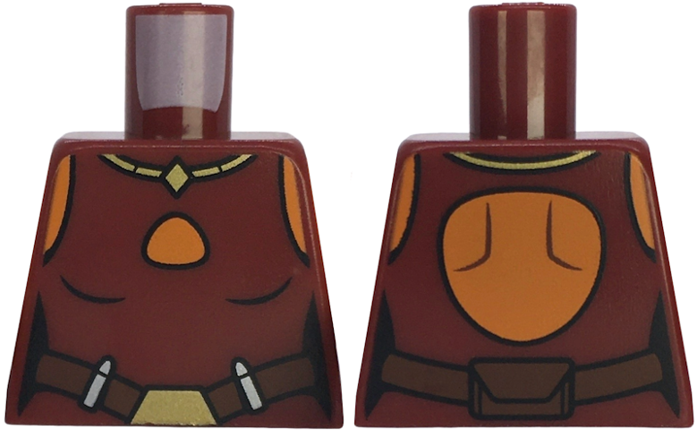 Lego Torso SW Ahsoka Vest Top with Hole, Reddish Brown Belt, Gold Buckle and Necklace Pattern
