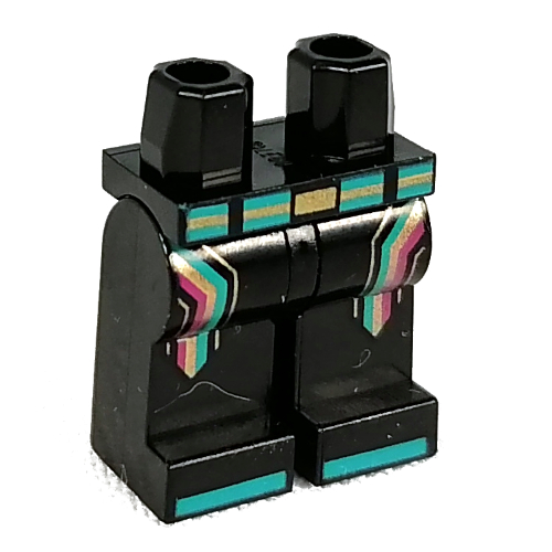 Lego Hips and Black Legs with Dark Turquoise Belt, Gold/Magenta Stripes print / Black