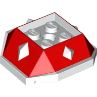 Brick Wedged, Sloped 4 x 4 with Diamond Spikes with White Underside Pattern / Red