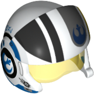 Lego Helmet with Visor Rebel Pilot, Cheek Protectors, Trans-Yellow Visor and Black Details with Blue Rebel Logo Print / White