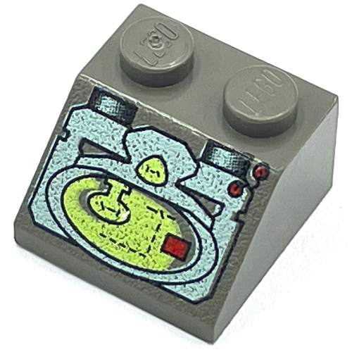 Lego Brick Sloped 45° 2 x 2 with LoM Elliptical Display Print / Dark Gray