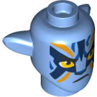 Lego Minifig Head Special Alien Na'vi with Yellow Eyes, Dark Blue/Bright Light Orange Markings, Angry print / Medium Blue