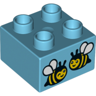 Lego Duplo Brick 2 x 2 with Two Bees Print / Medium Azure