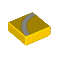 Lego Tile 1 x 1 with Quarter Circle White Line print / Yellow