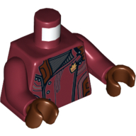 Lego Torso Jacket with Silver Side Buttons and Gold Badge Print, Dark Red Arms, Reddish Brown Hands / Dark Red