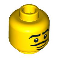 Lego Minifig Head Musketeer, Eyebrows, Black Goatee and Moustache, White Pupils Print [Blocked Open Stud] / Yellow