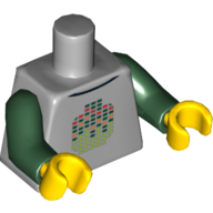 Lego Torso Stylized Digital Minifig Head Print, Dark Green Arms, Yellow Hands / Light Bluish Gray