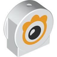 Lego Duplo Brick 1 x 3 x 2 Round Top, Cut Away Sides with Bright Light Orange Eye print / White