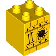 Lego Duplo Brick 2 x 2 x 2 with Sunflower and Two Arrows Print / Yellow