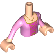 Lego Minidoll Torso Girl with Pink Dress, Dark Pink Under Shirt, Laces Print, Light Nougat Arms and Hands / Light Nougat