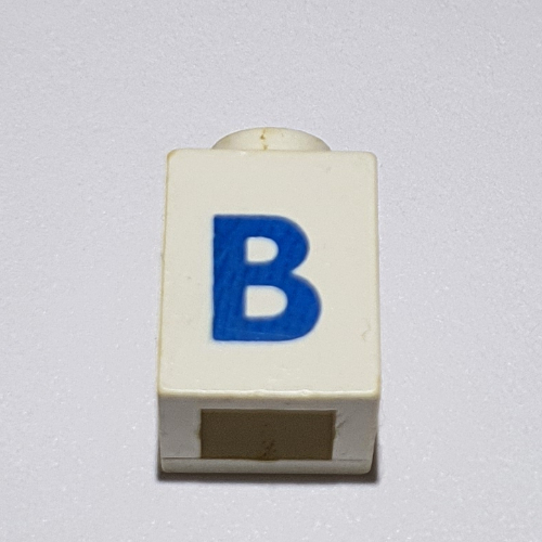 Lego Brick 1 x 1 with Blue 'B' Print (Bold Font) / White