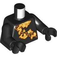 Torso, Gold Chains, Orange and Yellow Flames Print, Black Arms and Hands