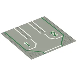 Baseplate 32 x 32 with 9-Stud Straight, 3-Lanes and Left '1', Right '2' Print / Light Gray