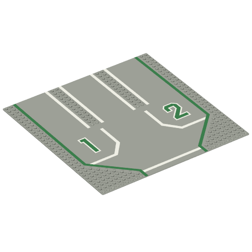 Lego Baseplate 32 x 32 with 9-Stud Straight, 3-Lanes and Left '1', Right '2' Print / Light Gray